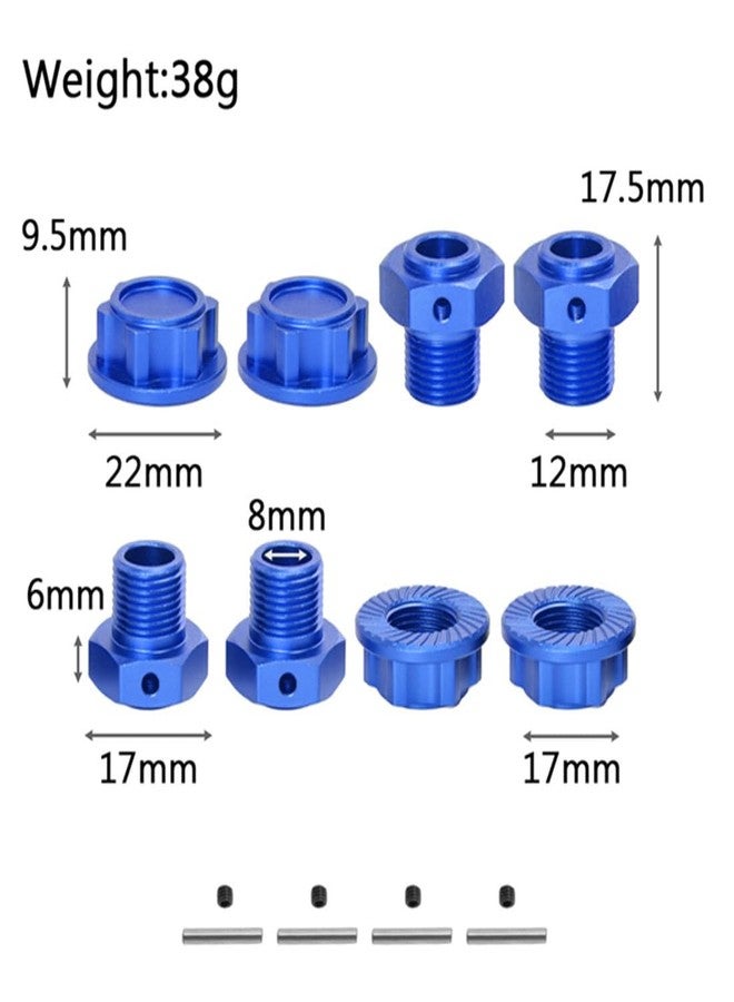 UURCSKY Aluminum Wheel Hex & Wheel Nut 17mm for 1/10 ARRMA 4S KRATON Outcast V2,1/8 Mojave 4S Upgrades Parts,17mm Wheel Hub Adapter Parts (Blue) - Image 2